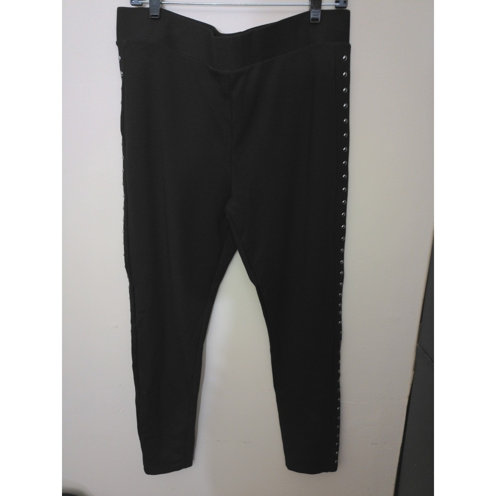Carmen Marc Valvo Leggings Women XL Black Studded Side Seam Slim Pull On Rivette